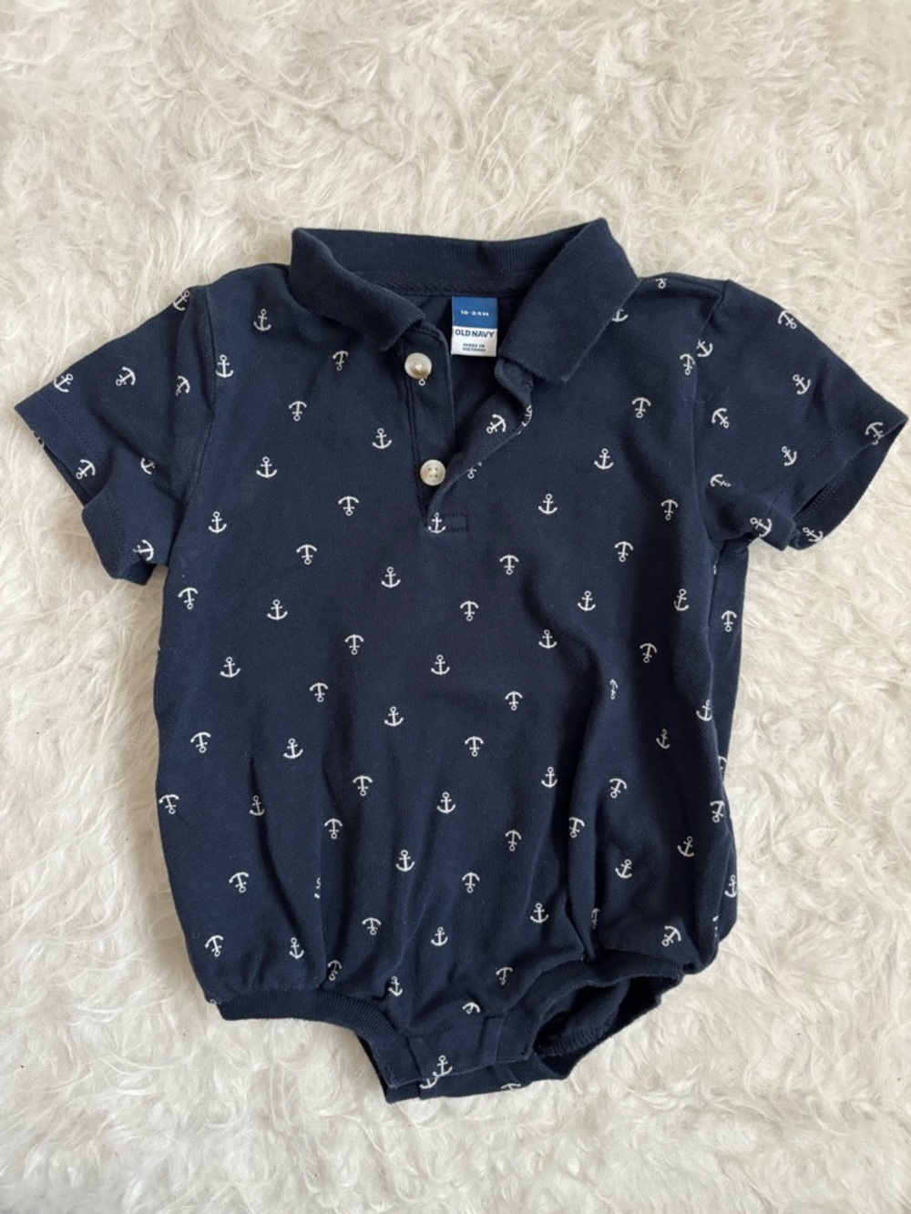 Old Navy Baby Boy Coastal, Nautical, Preppy Anchor Polo Bubble Romper